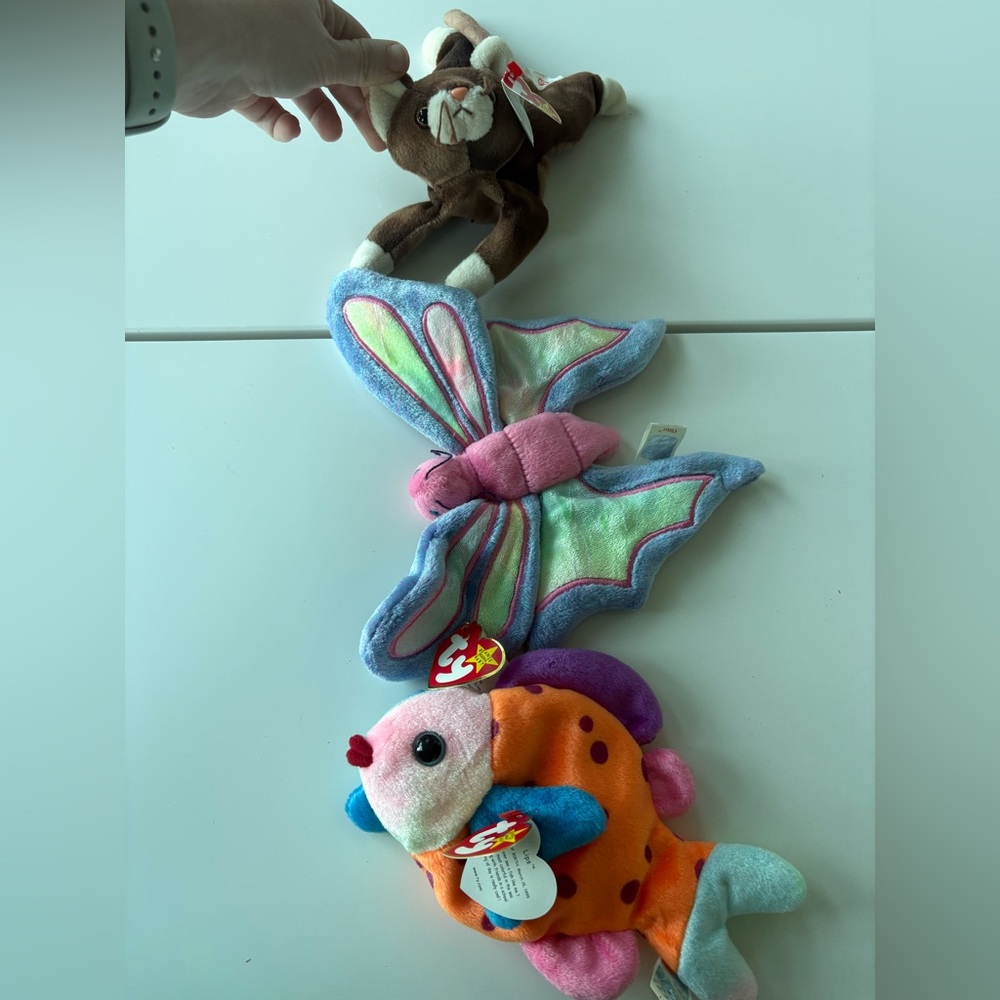 Ty Beanie Babies- Pounce, Lips, Flitter 1999